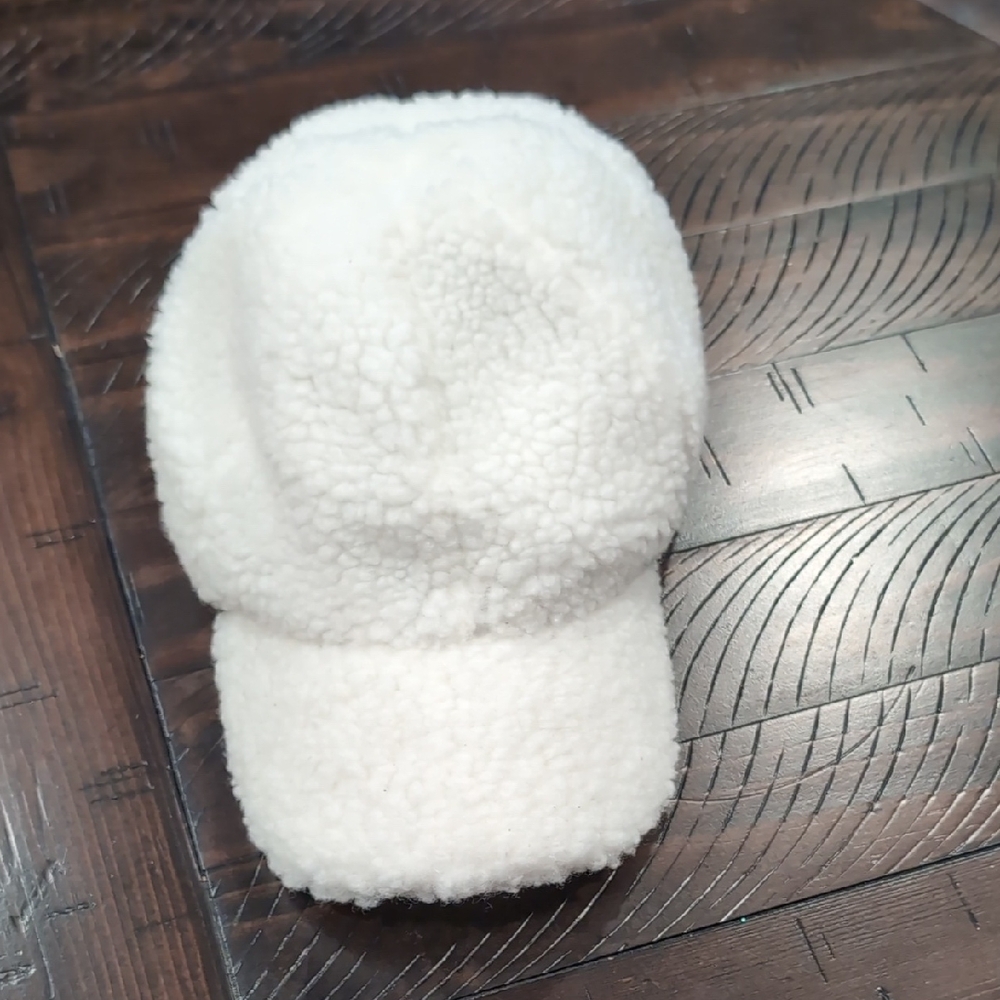 Anthropologie White Sherpa Ball Cap